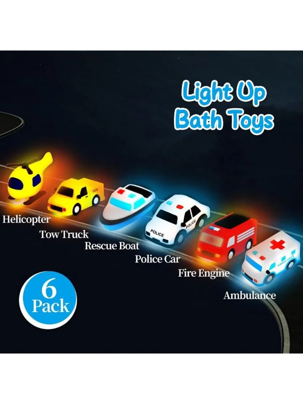 6 Pack Light Up Bath Toys - Soft Silicone, Shake-Activated Color Changing Fun